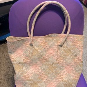 Charming Charlie Pink & Multicolored Faux Leather Braided Design Shoulder Bag